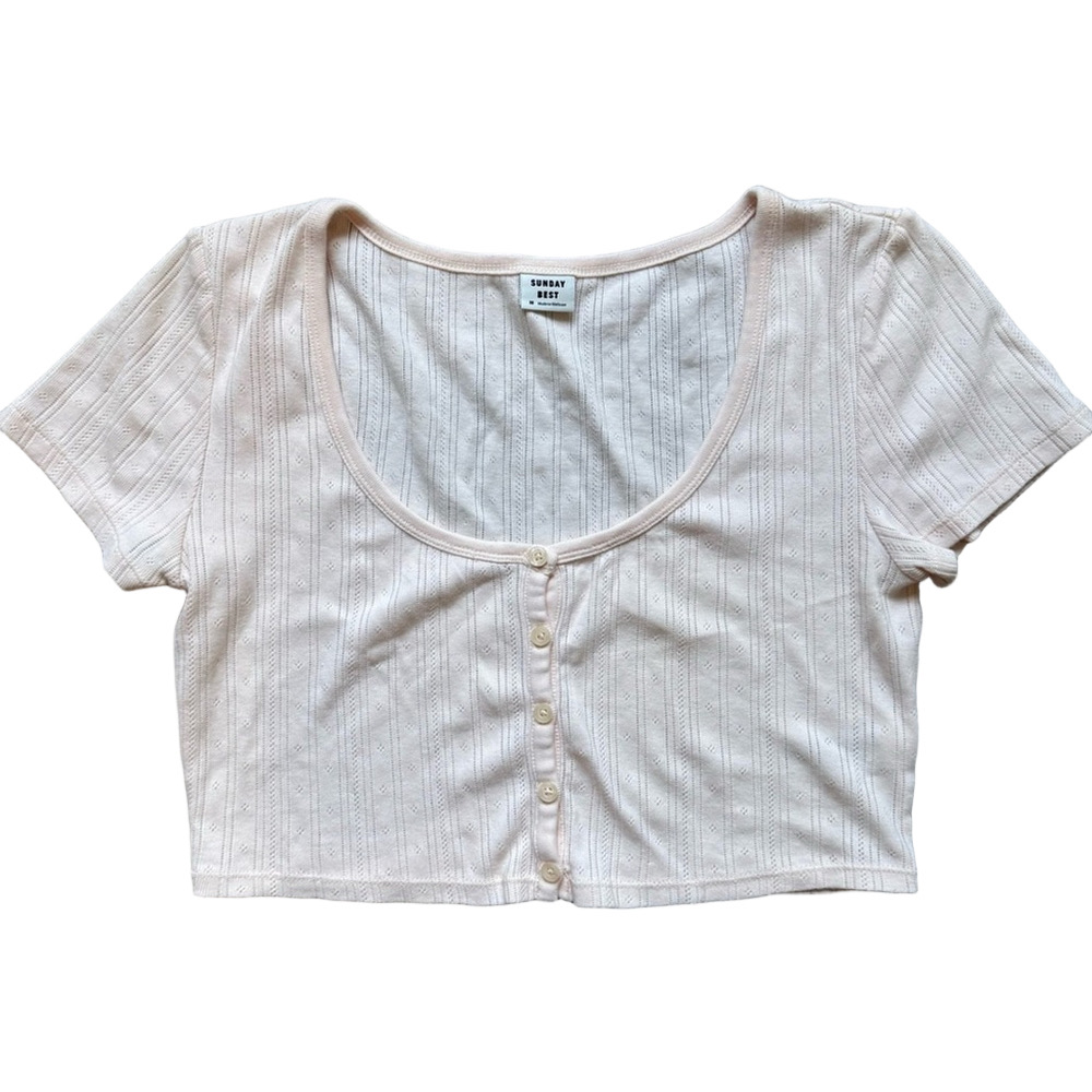 Sunday Best Pink Pastel. Ribbed Button-Up Crop Henley Tee Top Size M Streetwear